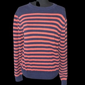 Izod Men's Navy and Pink Striped Crewneck Sweater